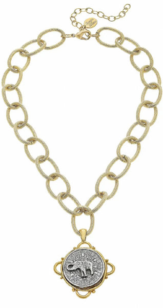 Handcast Gold and Silver Elephant Necklace