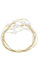 Gold Snake Rope Chain Multi Strand Bracelet with Pearl, Gold Ball Accents