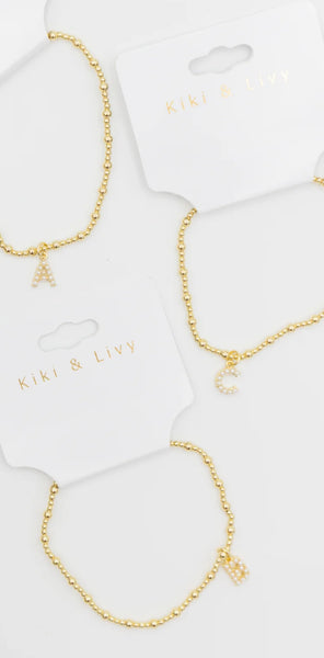 Kiki & Livy Gold Beaded Bracelets with Pearl Initials