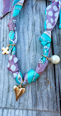 Teal Heart and Pearl Scarf Necklace