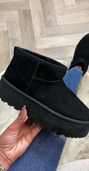 Denver Sherling Platform Booties - Black