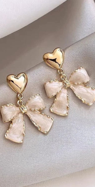 Enamel Bow and Heart Earrings
