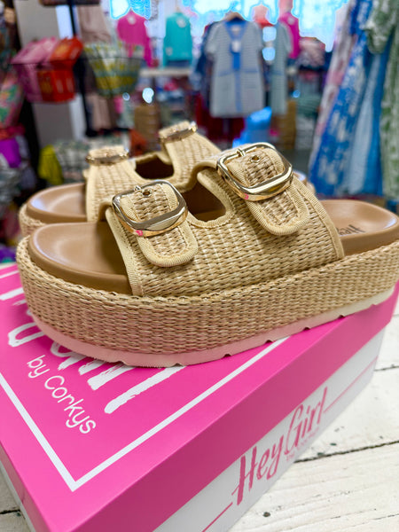 No Filter Raffia Double Strap Corky's Platform Sandal