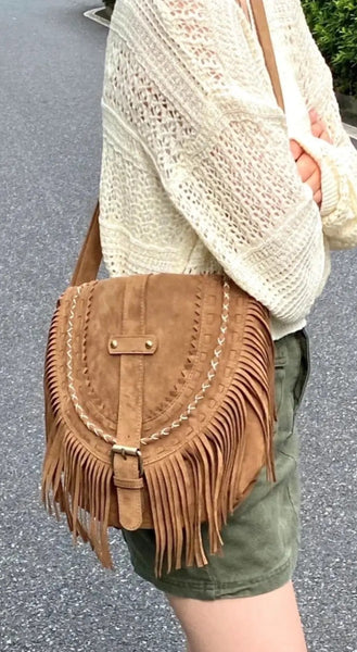 Vintage Camel Tassel Saddle Bag