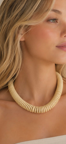 Chunky Wooden Disc Beaded Statement Necklace