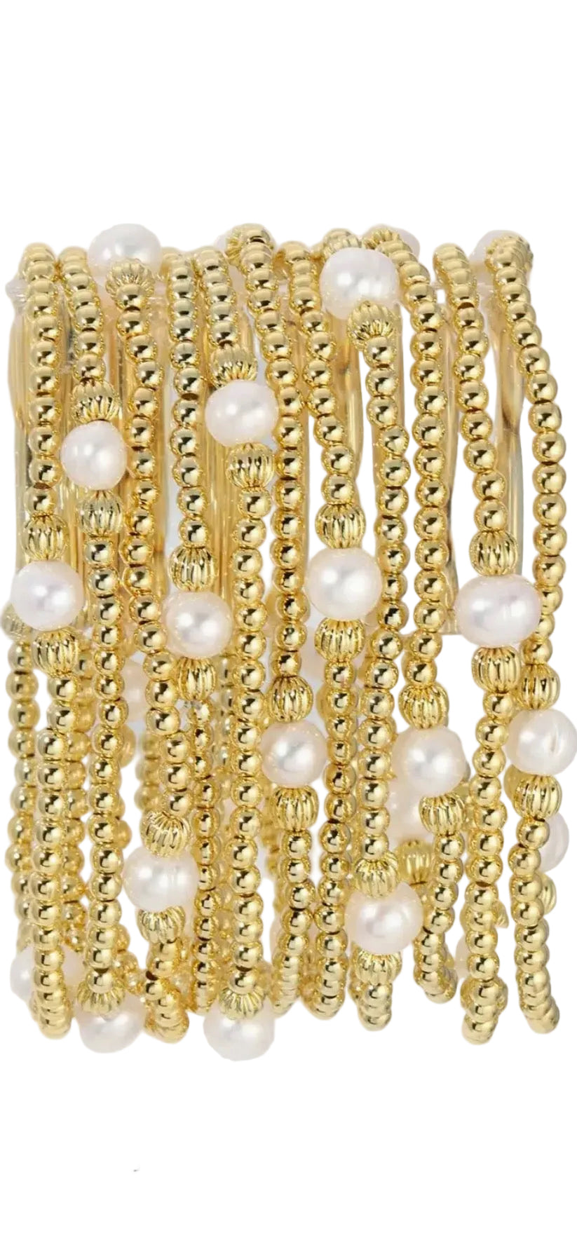 Textured Beads Stretch Bracelets with Pearls