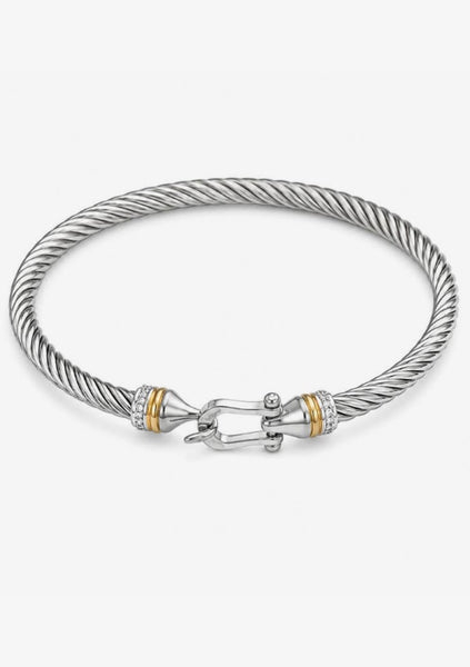 Silver Cable Bangle with Hook Clasp