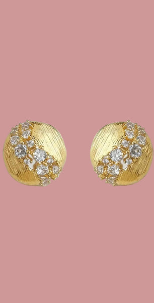 Brushed Round Cubic Zirconia Stud Earrings