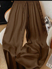 Chocolate Satin Drawstring Wide-Leg Pants