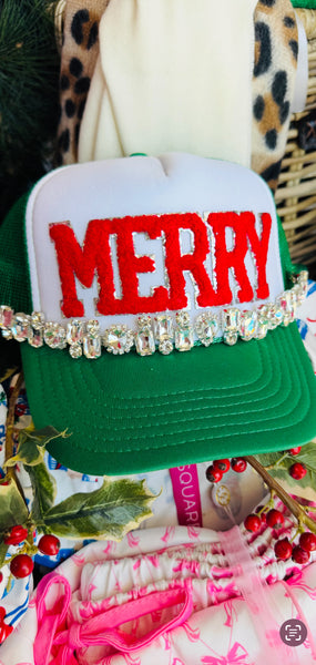 Bejeweled Merry Chenille Trucker Hat