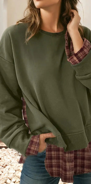 Hester Plaid Shirt Sweatshirt Combo