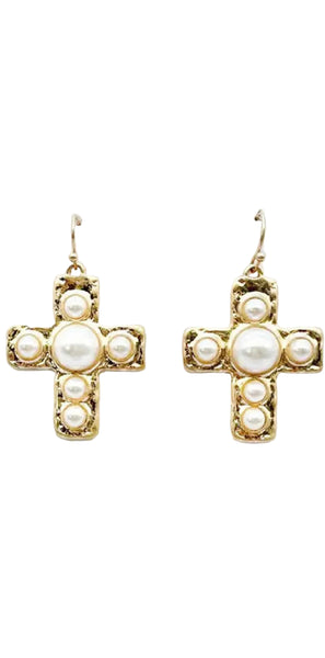 Fiona Pearl Cross Earrings