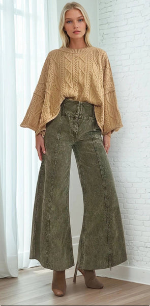 Distressed Corduroy Culotte Pants - 3 Colors