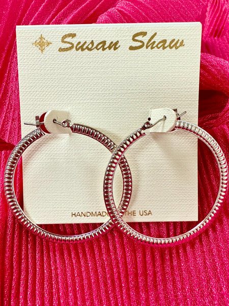 Susan Shaw 1 1/4" Silver Ribbed Hoops