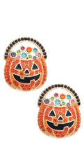 Bejeweled Jack-O'-Lantern Stud Earrings in Orange & Black
