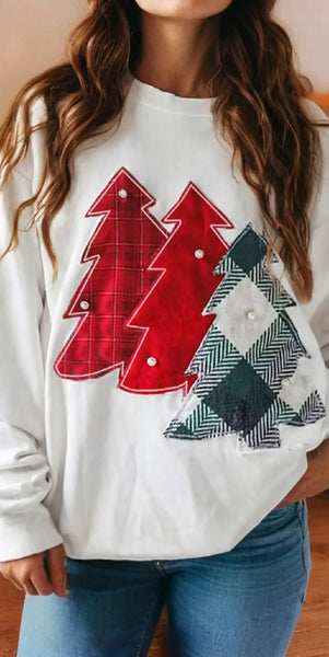 Plaid Patch Christmas Tree Sweatshirt