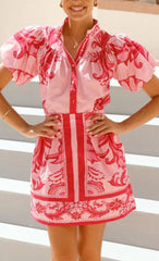 French Puff Sleeve Skirt Set - 2 Colors