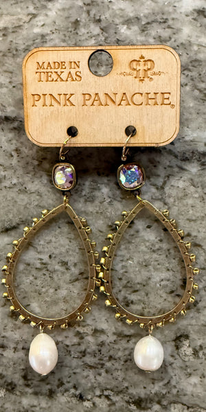 Pink Panache Beaded Oval with Pearl Drop Earrings - Clear