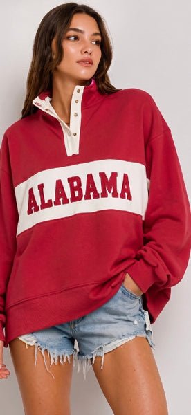 Alabama Snap Neck Color Block Sweatshirt