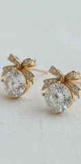 Cubic Zirconia Bow Stud Earrings