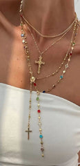 Boho Y Multi Stone Cross Lariat Layer Necklace Set