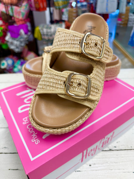 No Filter Raffia Double Strap Corky's Platform Sandal