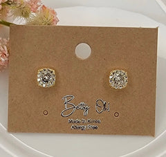 Boucles d'oreilles à tige en oxyde de zirconium de forme carrée - Argent et Or
