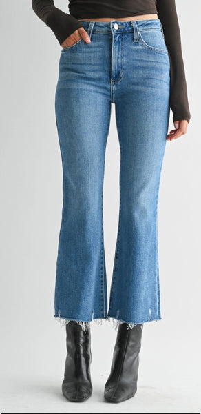 Jaci Cropped Denim Jeans with Distressed Hem