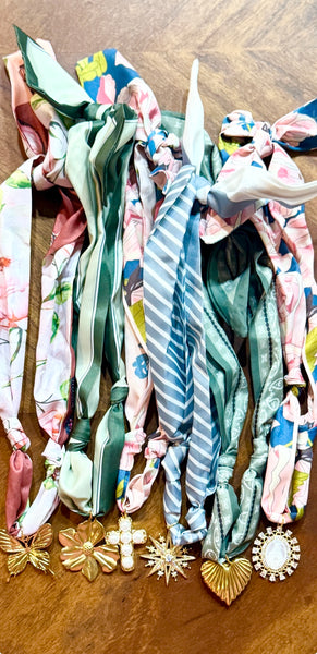 Spring Scarf Necklaces - Florals, Greens and Blues