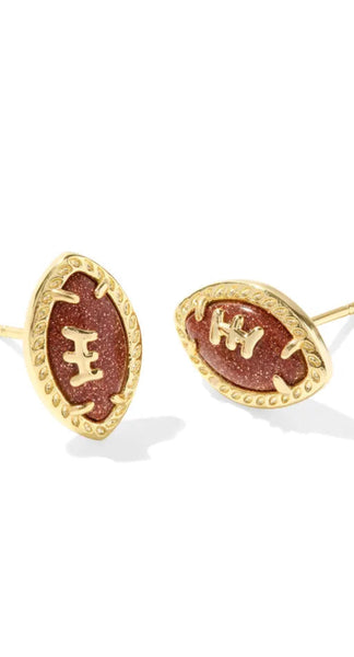 Kendra Scott Football Gold Stud Earrings in Orange Goldstone