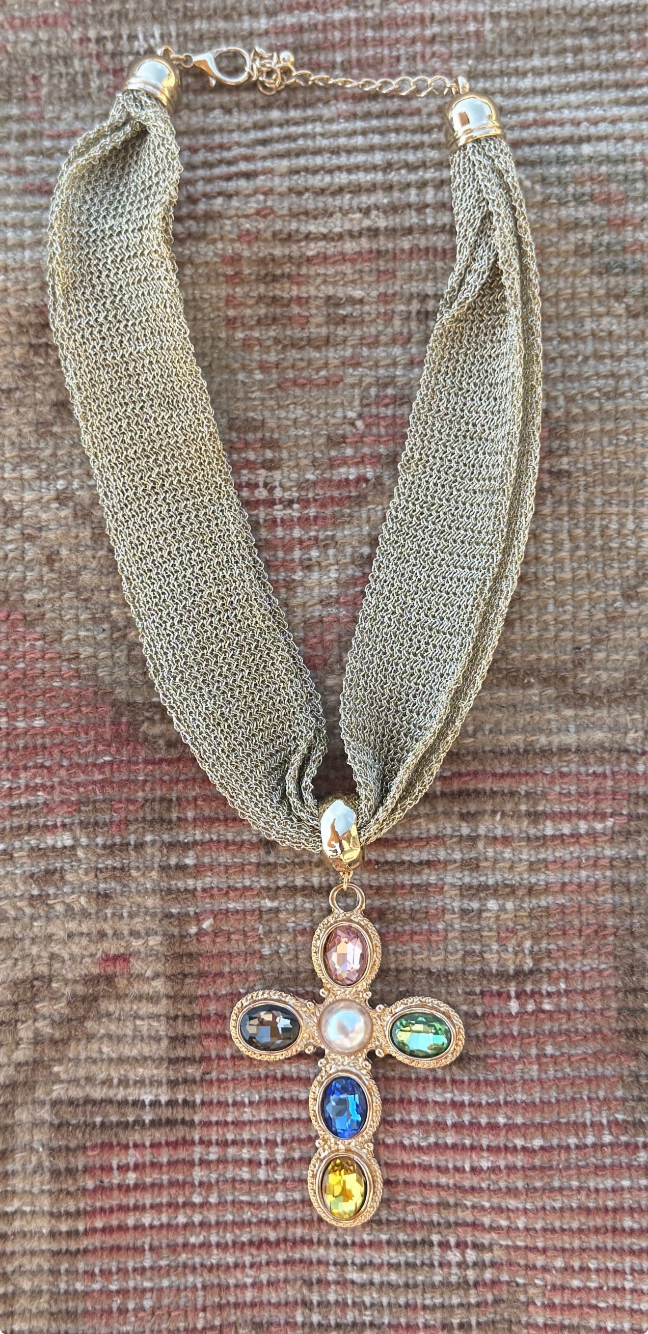 Venetian Cross Necklace on Mesh