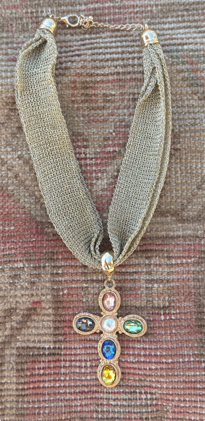 Venetian Cross Necklace on Mesh