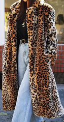 Contessa Leopard Pattern Faux Fur Long Coat
