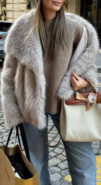 Margie Drama Oversized Lapel Faux Fur Coat