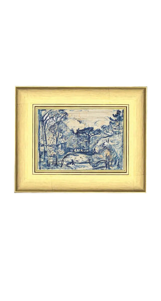 Forest with Woodcutter Framed Antique Art