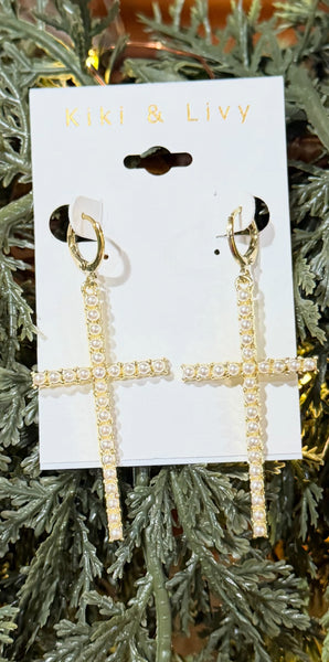 Kiki & Livy Pearl Dangle Cross Earrings