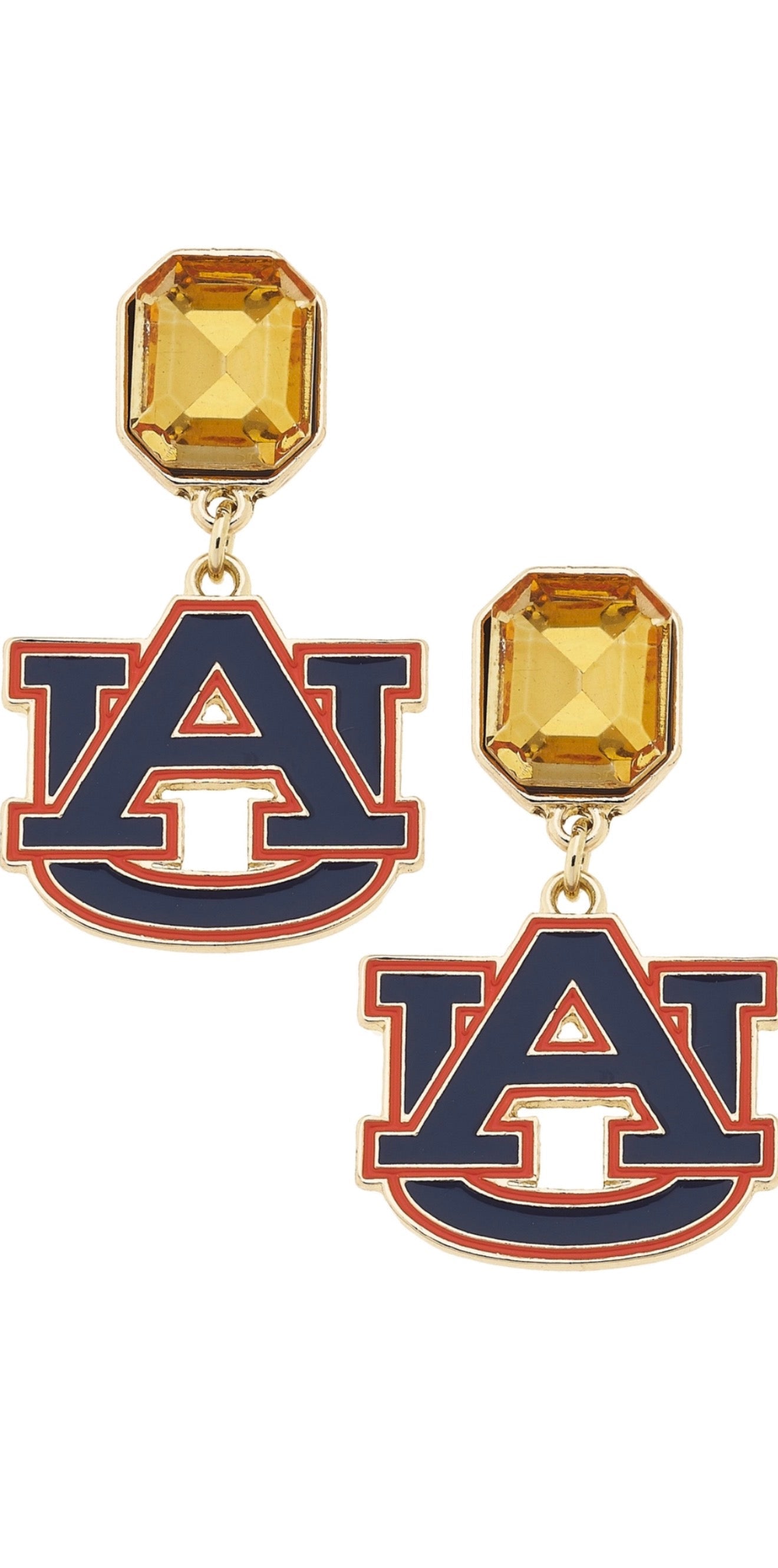 Auburn Tigers Rhinestone Enamel Logo Earrings in Shiny Gold