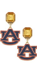 Auburn Tigers Rhinestone Enamel Logo Earrings in Shiny Gold