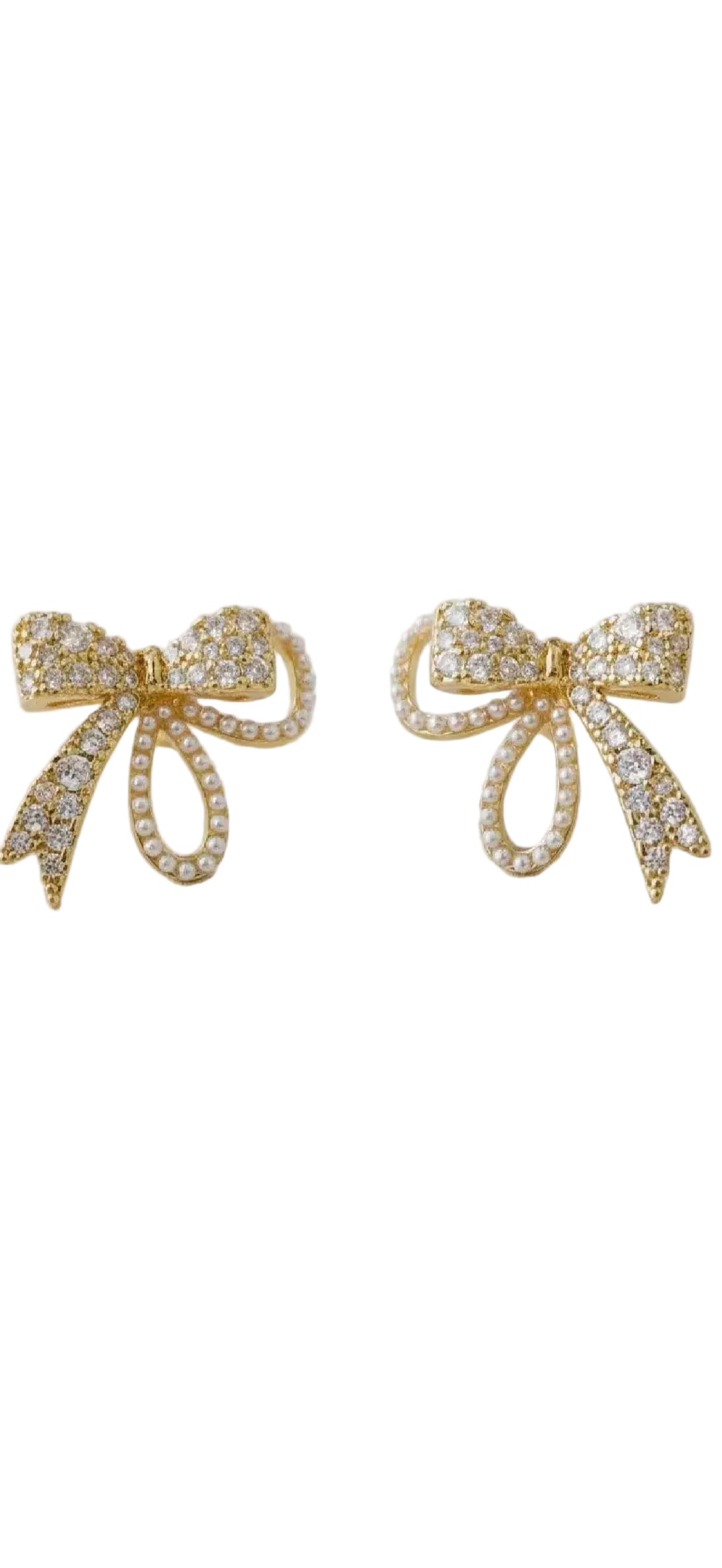Vintage Inspired Pearl and Cubic Zirconia Bowknot Earrings