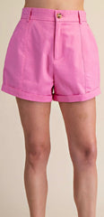 High Waist Rolled Cuffs Hem Tailored Shorts - 4 Colors