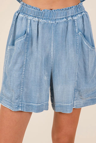 Washed Chambray Shorts - 2 Colors