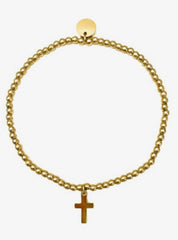 3mm Gold Bead with Gold Cross Stretch Bracelet