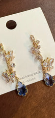 Vintage Blue Crystal Butterfly Dangle Earrings