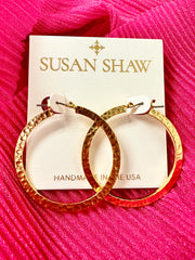 Susan Shaw Pebbled Gold Hoop Earrings