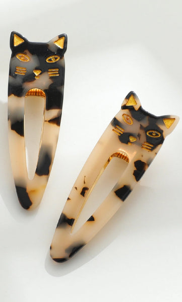Cat  Blonde Tortoise Hair Clips - Set of Two