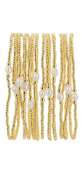 2mm Stretch Bracelets with Delicate Pearl Between 3mm Beads