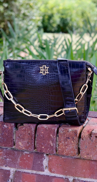 Ariana Crossbody Purse - Black Croc