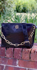Ariana Crossbody Purse - Black Croc