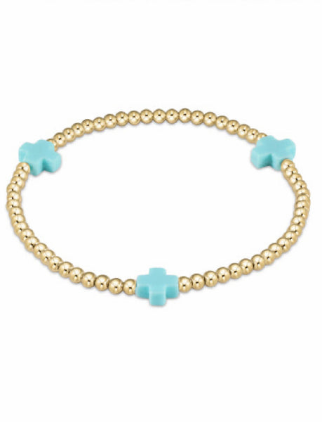 enewton 7.25" extends Signature Cross Gold Pattern 3mm Bead Bracelet - Turquoise