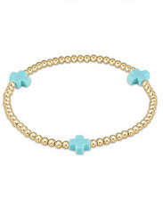 enewton 7.25" extends Signature Cross Gold Pattern 3mm Bead Bracelet - Turquoise